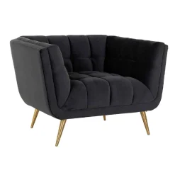 Fauteuil Huxley anthracite velours / brossé or (Quartz anthracite 801)