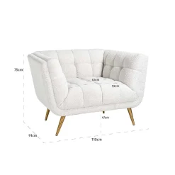 Fauteuil Huxley blanc Bouclé / brossé or (Copenhagen 900 Bouclé blanc)