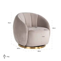Fauteuil Jago Khaki velours / brossé or (Quartz Khaki 903)