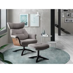 Fauteuil relax manuel bois microfibre Osaka Bleu foncé