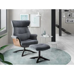 Fauteuil relax manuel bois microfibre Osaka Bleu foncé