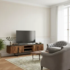 Grand meuble TV plateau marbre noir | Manguier Kfir