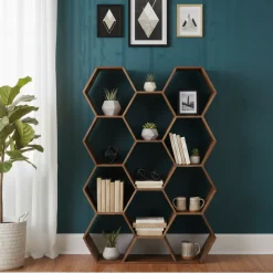 Grande étagère hexagonale | Bois de manguier