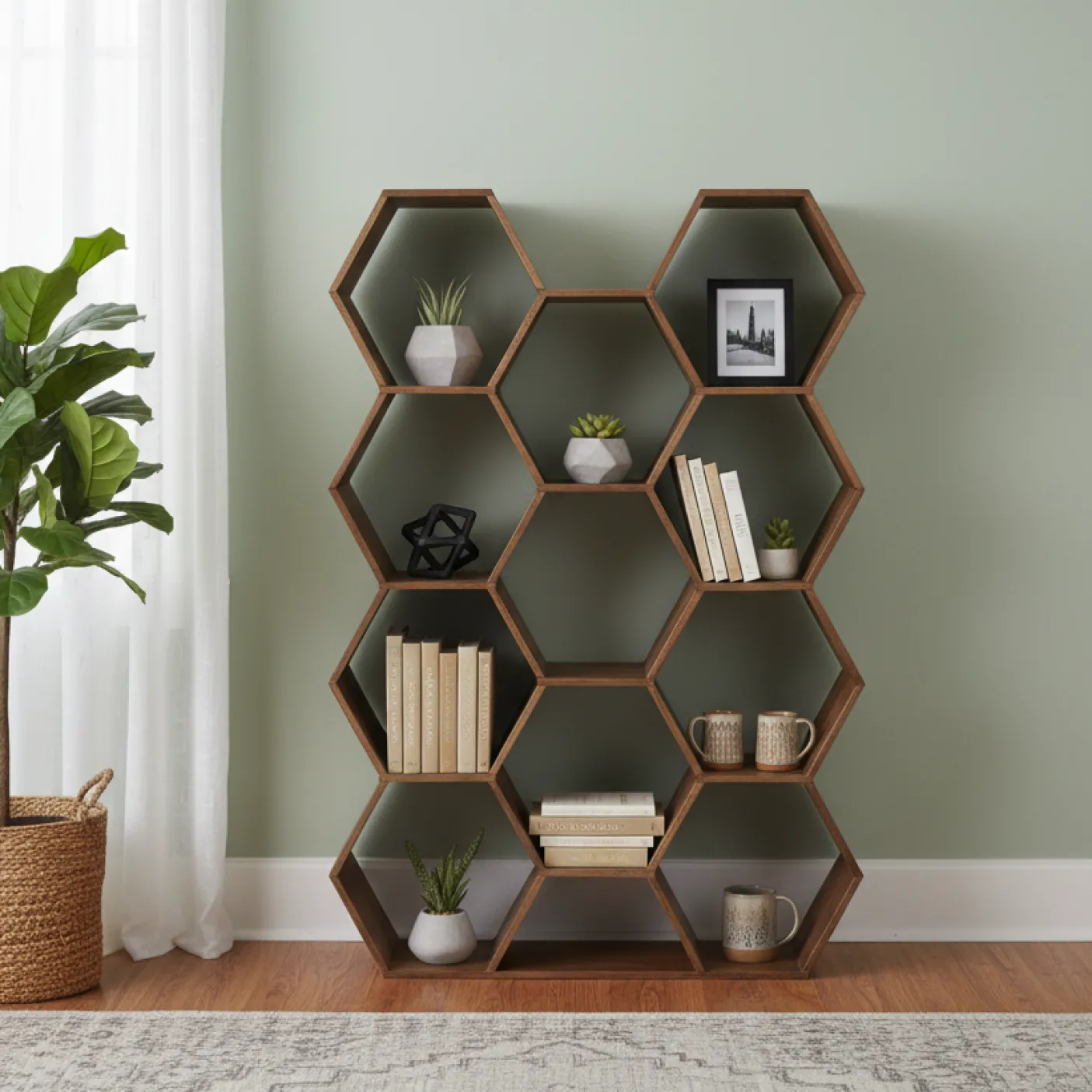 Grande étagère hexagonale | Bois de manguier