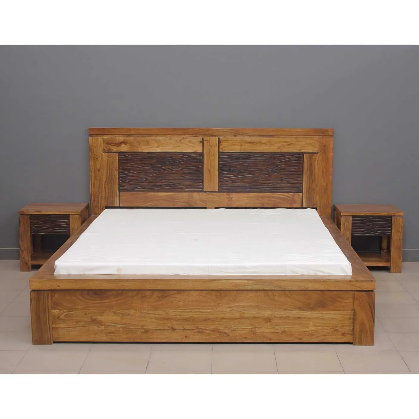 Lit bois sculpté 160 bicolore | Acacia Maya