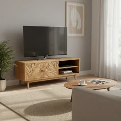 Meuble TV 2 portes 2 niches en bois massif manguier - Floria