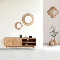 Meuble TV 2 portes 2 niches en bois massif manguier - Floria