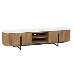 Meuble TV 4 portes, 2 niches plateau marbre blanc | Manguier Kfir II