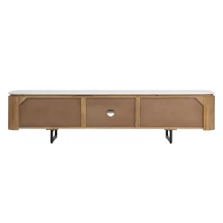 Meuble TV 4 portes, 2 niches plateau marbre blanc | Manguier Kfir II