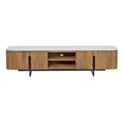 Meuble TV 4 portes, 2 niches plateau marbre blanc | Manguier Kfir II