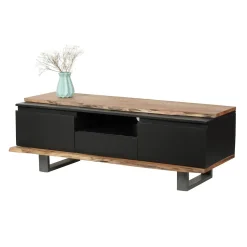Meuble TV 2 portes 1 tiroirs en bois massif acacia - Black