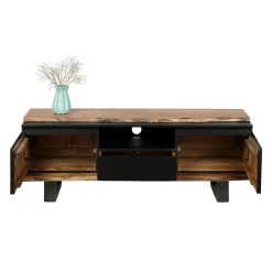 Meuble TV 2 portes 1 tiroirs en bois massif acacia - Black