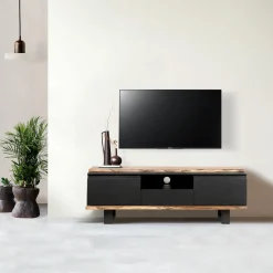 Meuble TV 2 portes 1 tiroirs en bois massif acacia - Black