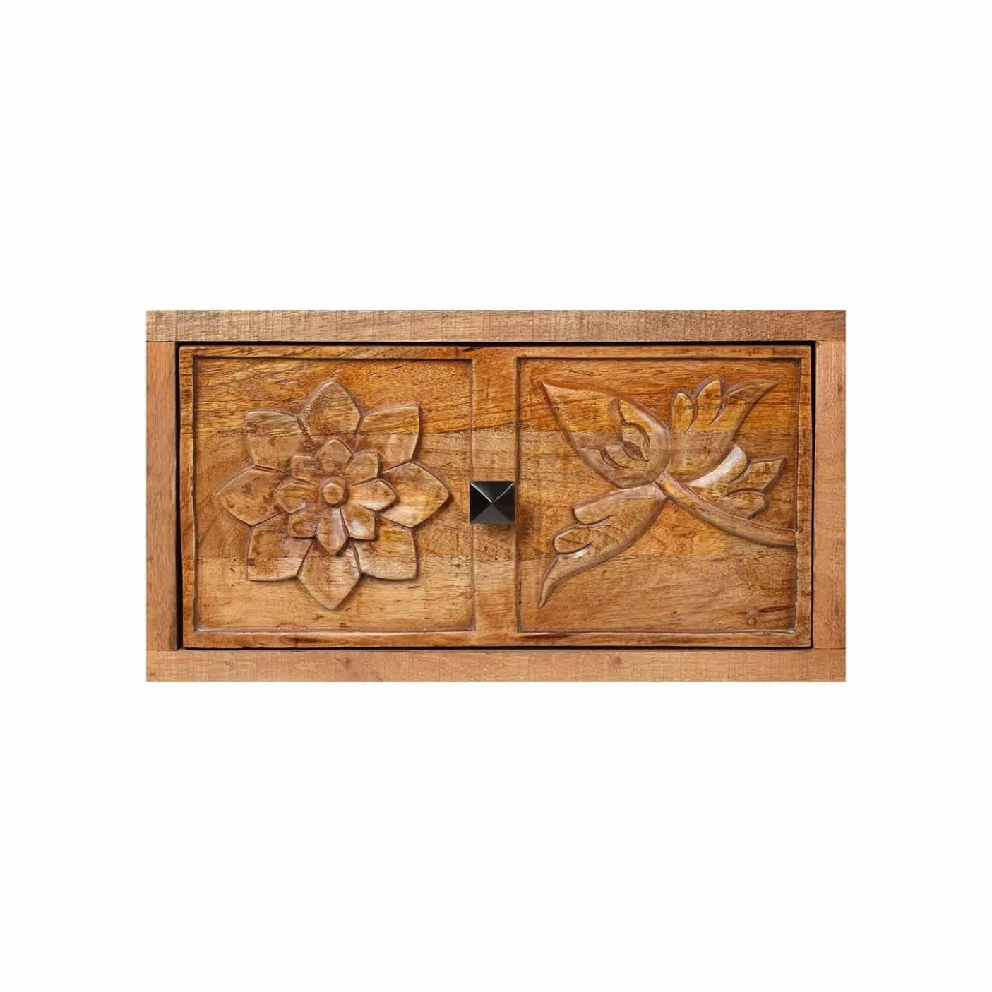 Meuble TV 2 tiroirs, 1 etagere 158cm en bois massif manguier - Sculture