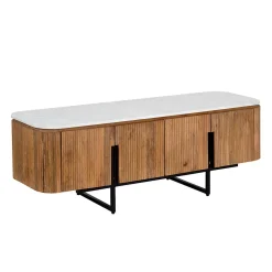 Meuble TV bas 4 portes plateau marbre blanc | Manguier Kfir II
