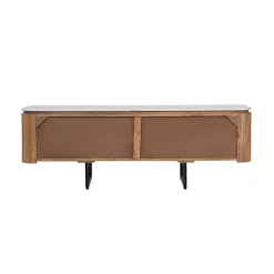 Meuble TV bas 4 portes plateau marbre blanc | Manguier Kfir II