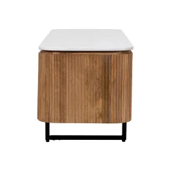Meuble TV bas 4 portes plateau marbre blanc | Manguier Kfir II