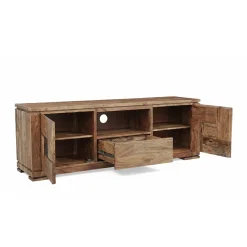 Meuble TV bois sculpté bicolore 160 2P 1T | Acacia Maya