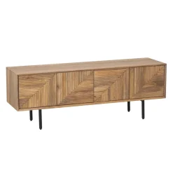 Meuble Tv bois sculpté motif géométrique 4P | Manguier Maglan