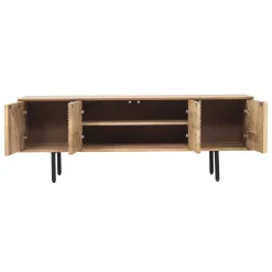 Meuble Tv bois sculpté motif géométrique 4P | Manguier Maglan