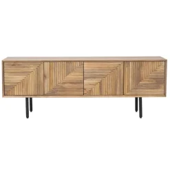 Meuble Tv bois sculpté motif géométrique 4P | Manguier Maglan