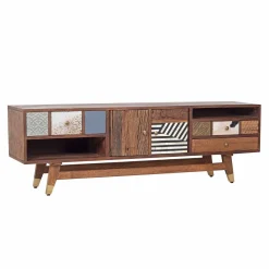 Meuble Tv multi-matériaux peau de vache bois sculpté | Manguier Terranova