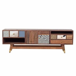 Meuble Tv multi-matériaux peau de vache bois sculpté | Manguier Terranova