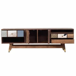 Meuble Tv multi-matériaux peau de vache bois sculpté | Manguier Terranova