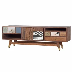 Meuble Tv multi-matériaux peau de vache bois sculpté | Manguier Terranova