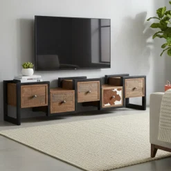 Meuble Tv Zig Zag multi-matériaux peau de vache | Manguier Kara