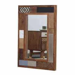 Miroir multi-matériaux peau de vache bois sculpté | Manguier Terranova