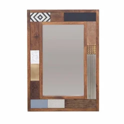 Miroir multi-matériaux peau de vache bois sculpté | Manguier Terranova