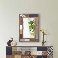 Miroir multi-matériaux peau de vache bois sculpté | Manguier Terranova