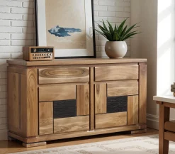 Petit buffet bois sculpté bicolore 2P 2T | Acacia Maya