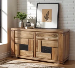 Petit buffet bois sculpté bicolore 2P 2T | Acacia Maya
