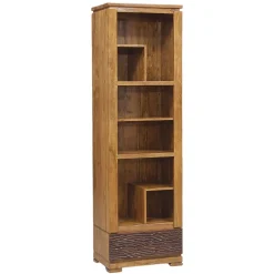 Petite bibliothèque bois sculpté bicolore 1T | Acacia Maya