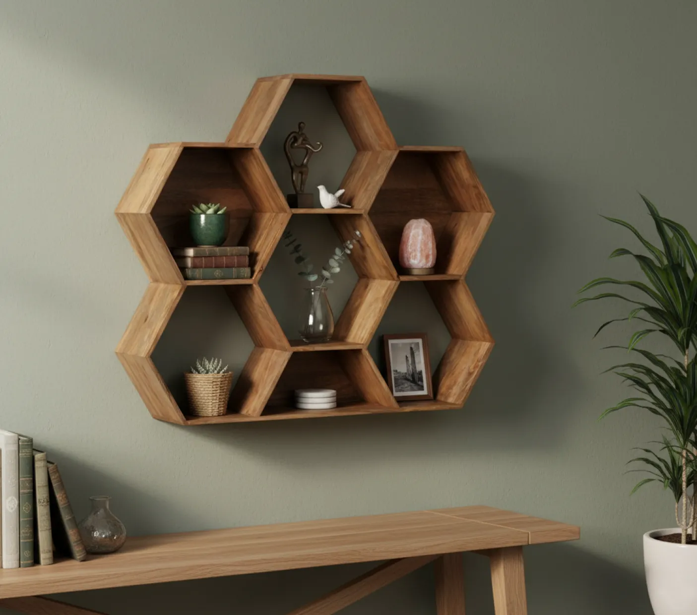 Petite étagère hexagonale | Bois de manguier