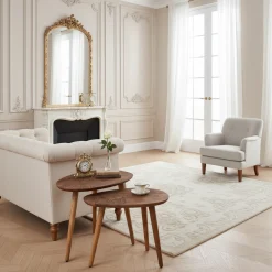 Set 2 tables d'appoint plateau sculpté bois massif | Acacia Adir