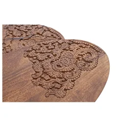 Set 2 tables d'appoint plateau sculpté bois massif | Acacia Adir