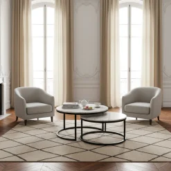 Set de 2 table basse ronde - Fer et marbre blanc "Lexington"