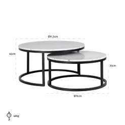Set de 2 table basse ronde - Fer et marbre blanc 