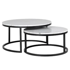 Set de 2 table basse ronde - Fer et marbre blanc 