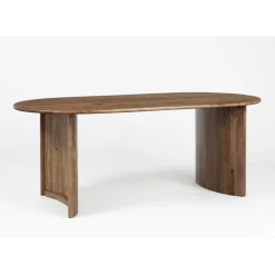 Table à manger bord arrondi miel en bois massif acacia - Ellipse