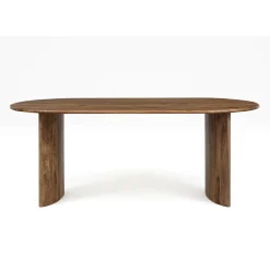 Table à manger bord arrondi miel en bois massif acacia - Ellipse