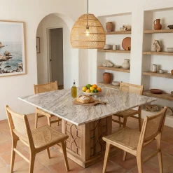 Table à manger carrée 130 avec plateau en marbre | Acacia Punjab-II