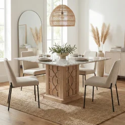 Table à manger carrée 130 avec plateau en marbre | Acacia Punjab-II