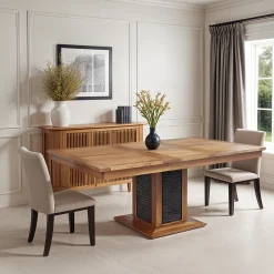 Table à manger carrée bois sculpté bicolore 130 | Acacia Maya