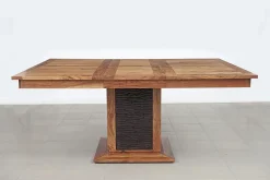 Table à manger carrée bois sculpté bicolore 130 | Acacia Maya
