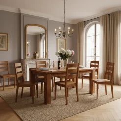 Table à manger en bois sculpté bicolore 160/240 | Acacia Maya
