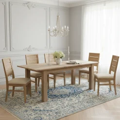 Table à manger plateau cannage 180 rallonge 40 | Acacia Tatoo II